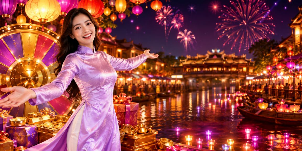 Áo dài Huế trong bối cảnh vòng quay may mắn dành cho thành viên VIP